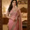 Pink Soft Organza Silk Lace Embroidery Work Saree