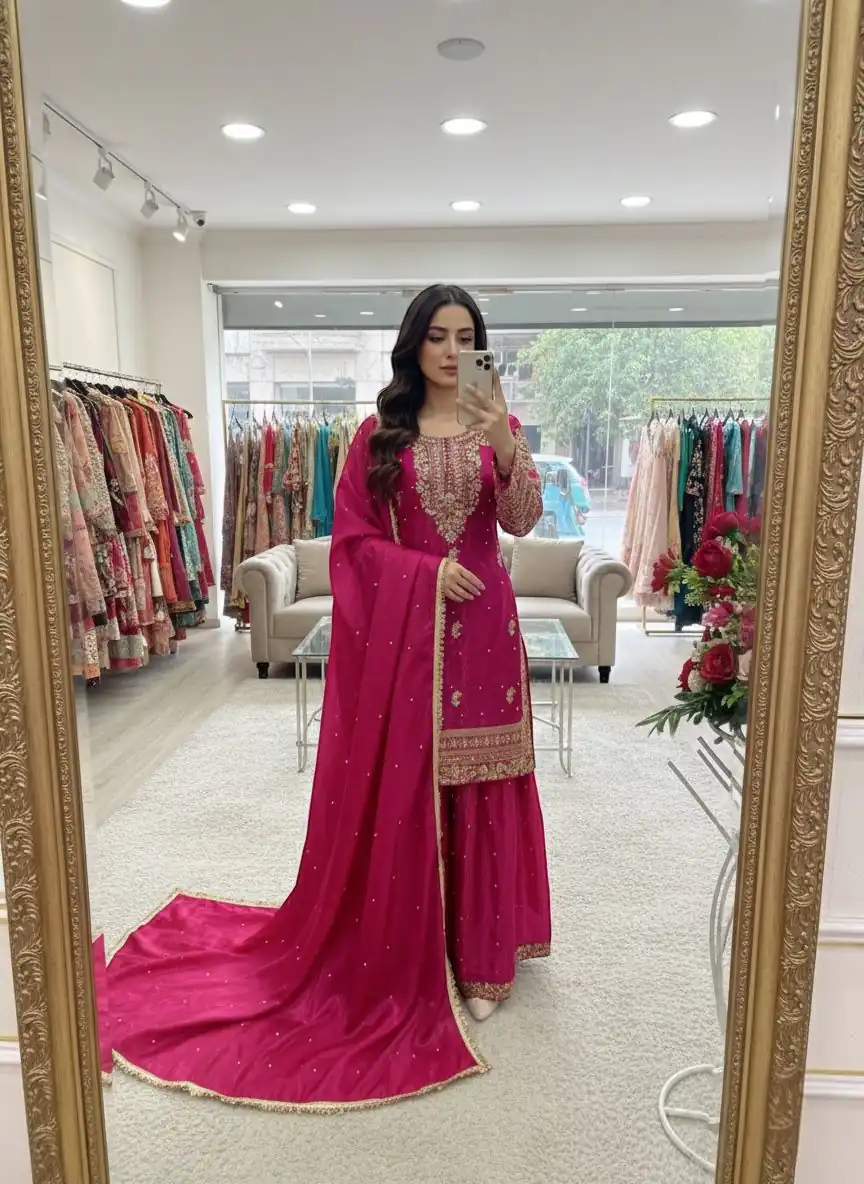 WW 1245 Pink Zimmy Silk Salwar Suit with Lace Work & Embroidery Work. Affordable Price ₹2499. Delivery 4-6 Working Days. Shop now. | Casual Suits, Jump Suits, Creative suits, Designer Suits, Palazzo Suits, Party Wear Suits, Patiala Suits, Salwar suit, Straight Suits