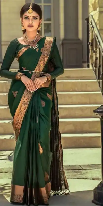 KPR 129 Green Soft Lichi Silk Saree Perfect for Wedding, Party, Reception, Diwali, Ethnic Day – . Affordable Price ₹1349. Delivery 4-6 Working Days. | Creative Sarees, Bollywood Sarees, Designer Sarees, Embroidered Sarees, Ethnic Saree, Modern Digital sarees, Party Wear Sarees, Sarees