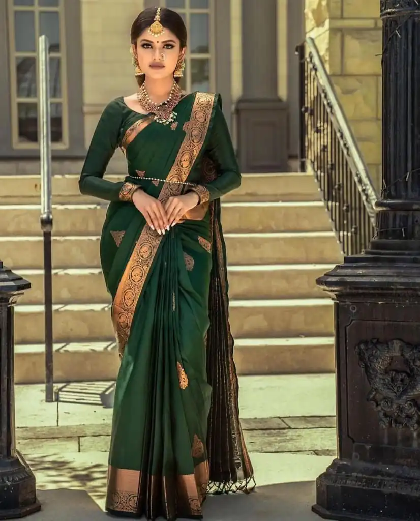 KPR 129 Green Soft Lichi Silk Saree Perfect for Wedding, Party, Reception, Diwali, Ethnic Day – . Affordable Price ₹1349. Delivery 4-6 Working Days. | Creative Sarees, Bollywood Sarees, Designer Sarees, Embroidered Sarees, Ethnic Saree, Modern Digital sarees, Party Wear Sarees, Sarees