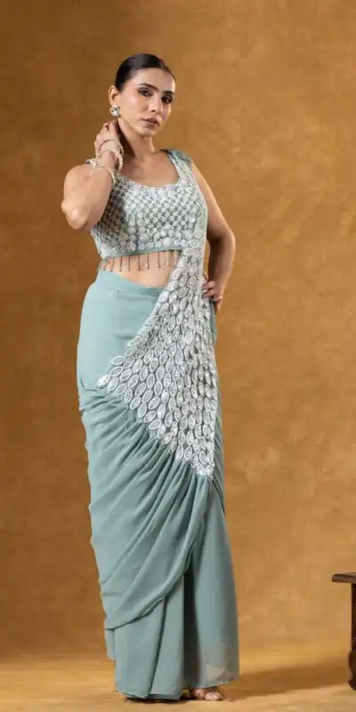 ST 1165 Grey Faux Georgette Saree with Embroidery Work & Sequins Work. Now at just ₹1799. Delivery 4-6 Working Days. Shop now. | Creative Sarees, Bollywood Sarees, Designer Sarees, Embroidered Sarees, Ethnic Saree, Modern Digital sarees, Party Wear Sarees, Sarees