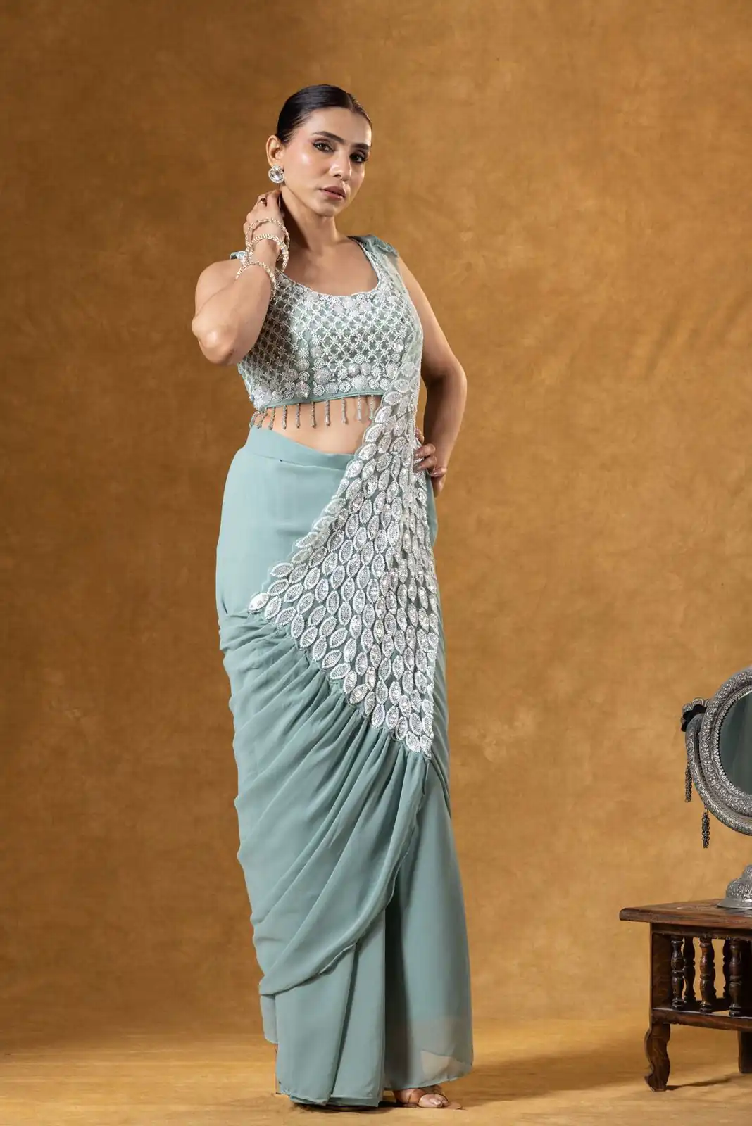 ST 1165 Grey Faux Georgette Saree with Embroidery Work & Sequins Work. Now at just ₹1799. Delivery 4-6 Working Days. Shop now. | Creative Sarees, Bollywood Sarees, Designer Sarees, Embroidered Sarees, Ethnic Saree, Modern Digital sarees, Party Wear Sarees, Sarees
