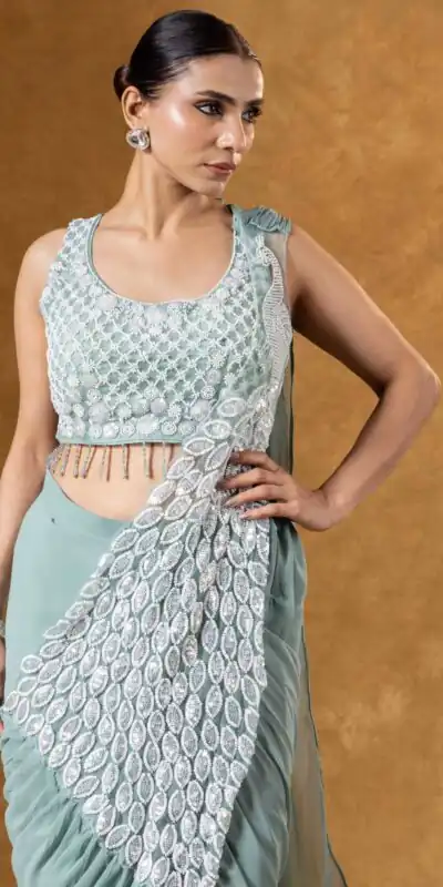 ST 1165 Grey Faux Georgette Saree with Embroidery Work & Sequins Work. Now at just ₹1799. Delivery 4-6 Working Days. Shop now. | Creative Sarees, Bollywood Sarees, Designer Sarees, Embroidered Sarees, Ethnic Saree, Modern Digital sarees, Party Wear Sarees, Sarees