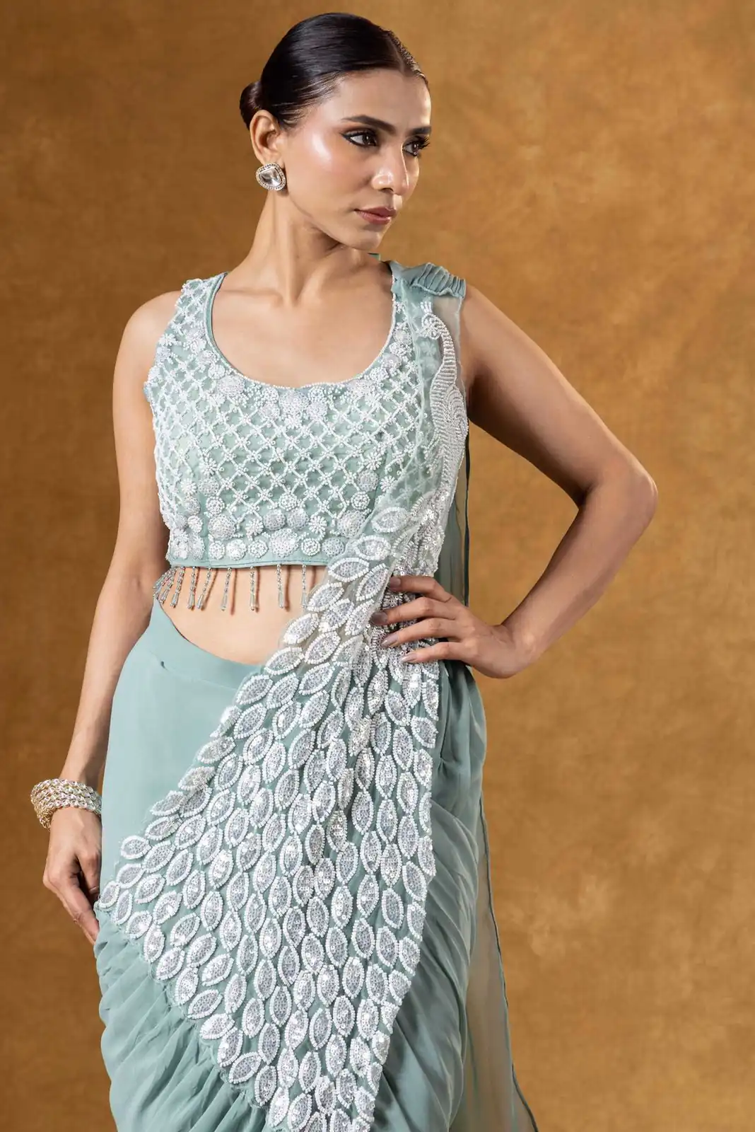 ST 1165 Grey Faux Georgette Saree with Embroidery Work & Sequins Work. Now at just ₹1799. Delivery 4-6 Working Days. Shop now. | Creative Sarees, Bollywood Sarees, Designer Sarees, Embroidered Sarees, Ethnic Saree, Modern Digital sarees, Party Wear Sarees, Sarees
