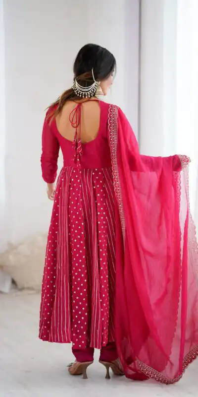 SRK 5293 Pink With Crunchy Silk With Fully Flair with Lace Work & Embroidery Work Anarkali Gown . Introductory Price ₹2149. Delivery 4-6 Worki | Bollywood Gowns, Creative Gowns, Designer Gowns, Embroidered Gowns, Gowns, Party Wear Gowns