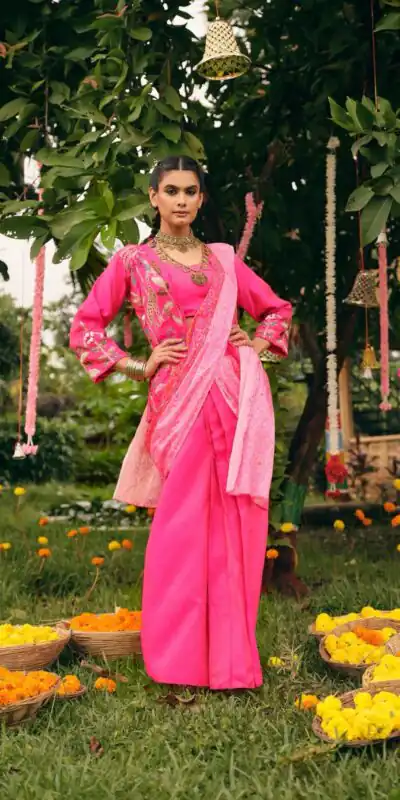 RR 34 Pink Shimmer Saree Perfect for Wedding, Party, Cultural Events, Durga Puja, Reception – . Best Price ₹2049. Delivery 4-6 Working Days. Shop now. | Creative Sarees, Bollywood Sarees, Designer Sarees, Embroidered Sarees, Ethnic Saree, Modern Digital sarees, Party Wear Sarees, Sarees