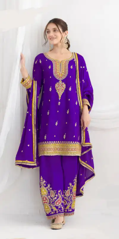 DS GULZAR 2641 Purple in Chinon Embroidery Work & Mirror Work Salwar Suit. Now at just ₹3049. Delivery 4-6 Working Days. Shop now. | Casual Suits, Jump Suits, Tops & Bottoms, Track Suits, Trendy Wear, Creative suits, Designer Suits, Palazzo Suits, Party Wear Suits, Patiala Suits, Salwar suit, Straight Suits