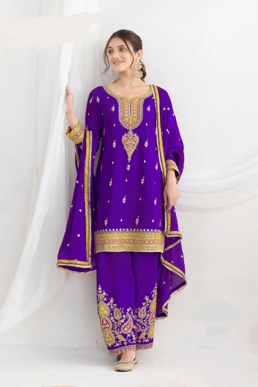 DS GULZAR 2641 Purple in Chinon Embroidery Work & Mirror Work Salwar Suit. Now at just ₹3049. Delivery 4-6 Working Days. Shop now. | Casual Suits, Jump Suits, Tops & Bottoms, Track Suits, Trendy Wear, Creative suits, Designer Suits, Palazzo Suits, Party Wear Suits, Patiala Suits, Salwar suit, Straight Suits