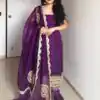 Purple Faux Georgette Mirror Embroidery Work Salwar Suit