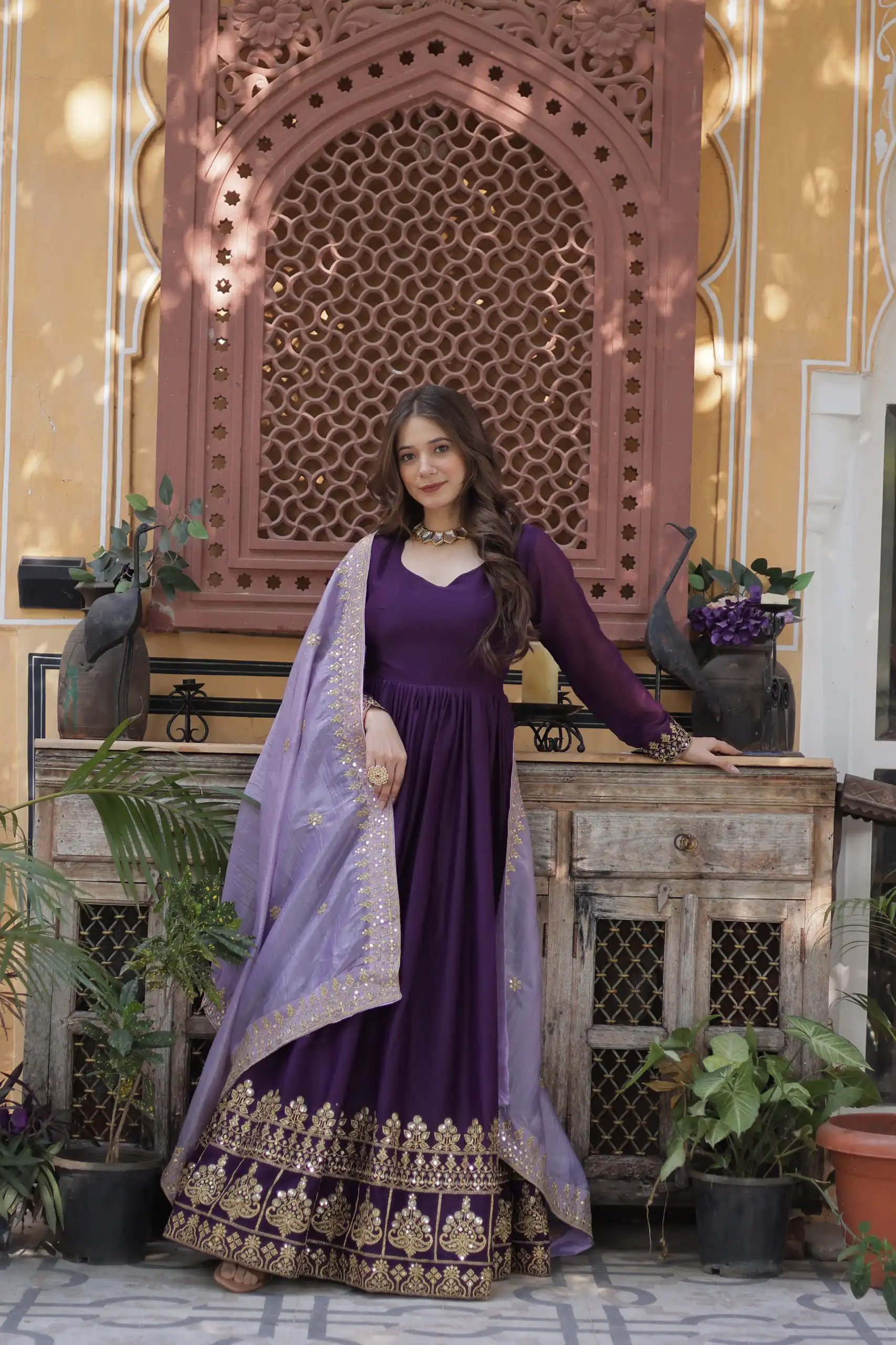 KA 1143 Purple Faux Georgette Sequence Work Gown Gown. Wedding, Party, Festive, Events Grab it for ₹2649. Delivery 4-6 Working Days. Shop now. | Bollywood Gowns, Creative Gowns, Designer Gowns, Embroidered Gowns, Gowns, Party Wear Gowns
