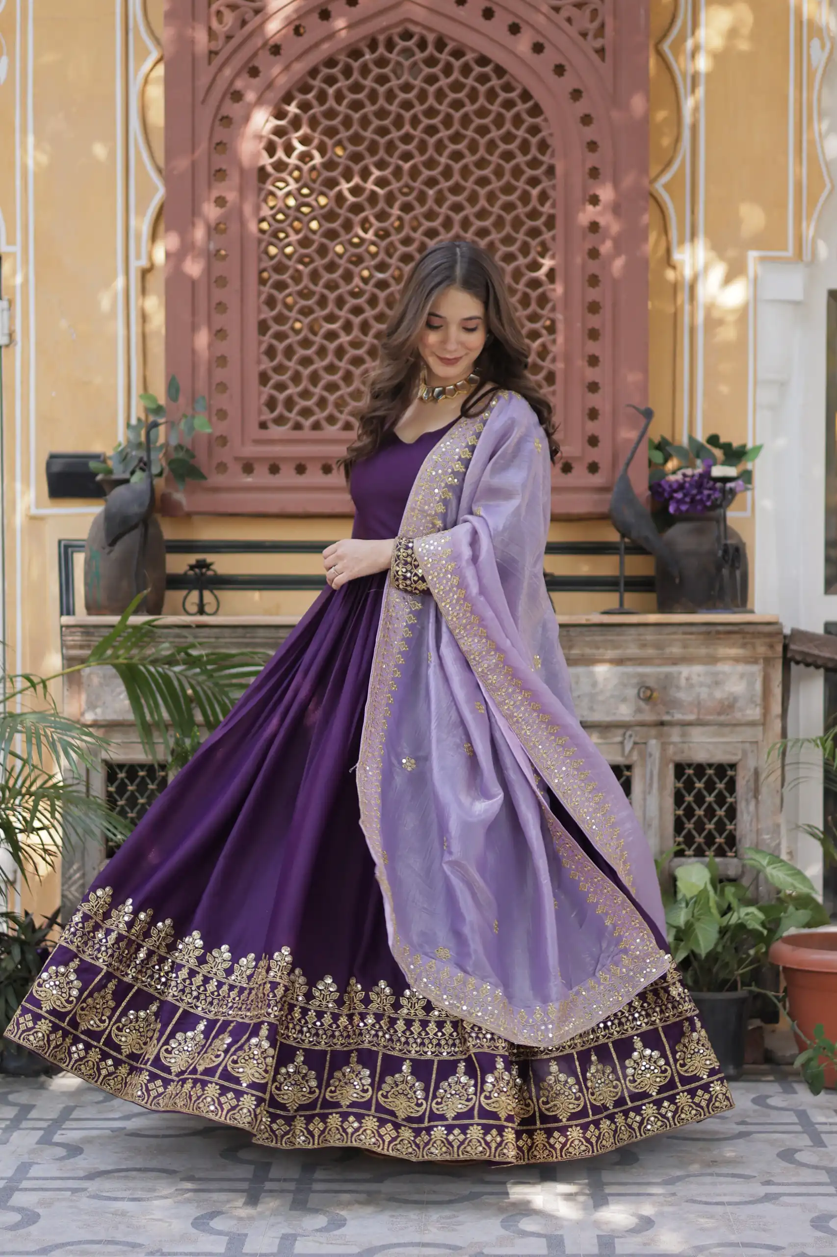 KA 1143 Purple Faux Georgette Sequence Work Gown Gown. Wedding, Party, Festive, Events Grab it for ₹2649. Delivery 4-6 Working Days. Shop now. | Bollywood Gowns, Creative Gowns, Designer Gowns, Embroidered Gowns, Gowns, Party Wear Gowns