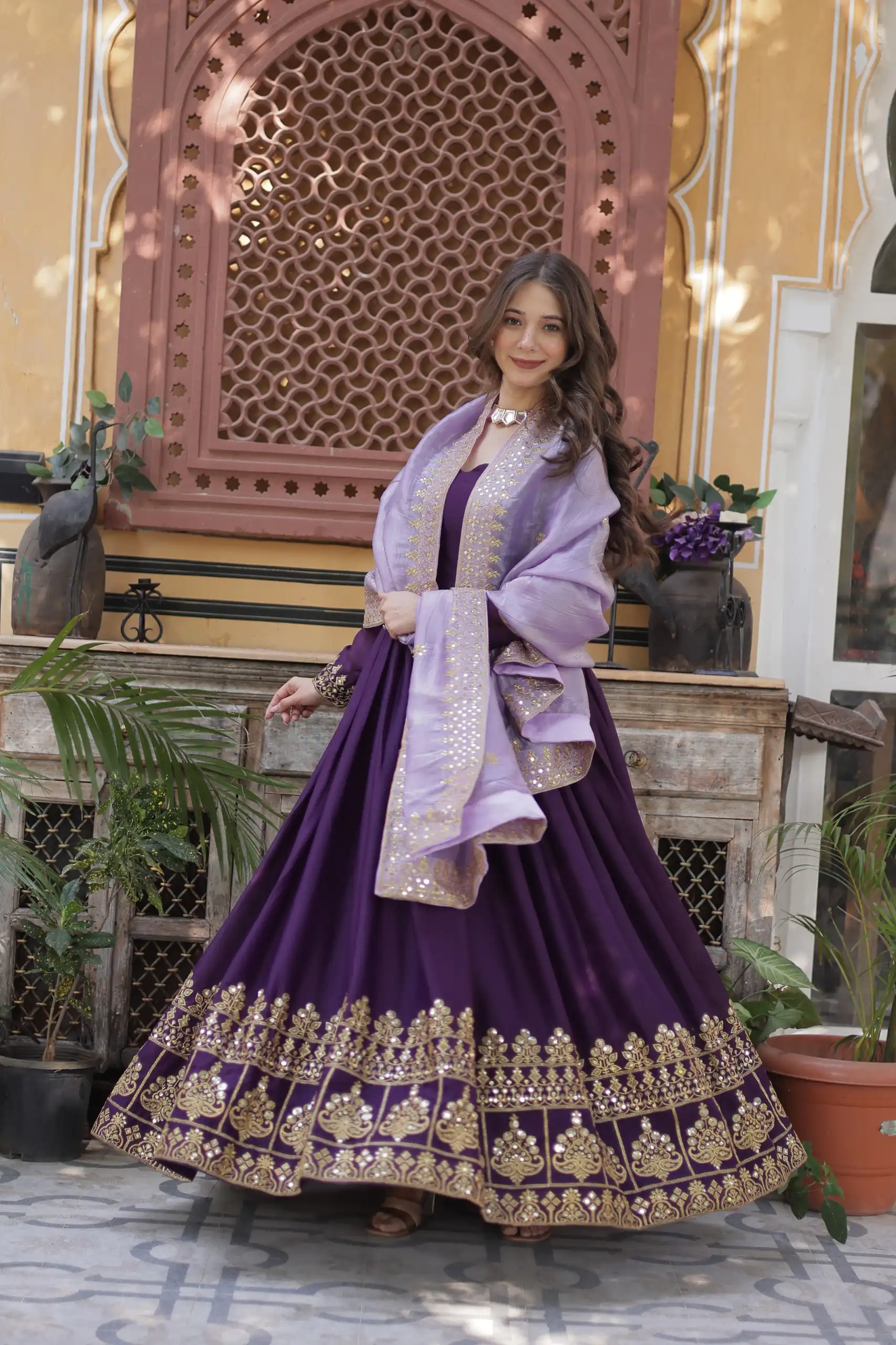 KA 1143 Purple Faux Georgette Sequence Work Gown Gown. Wedding, Party, Festive, Events Grab it for ₹2649. Delivery 4-6 Working Days. Shop now. | Bollywood Gowns, Creative Gowns, Designer Gowns, Embroidered Gowns, Gowns, Party Wear Gowns