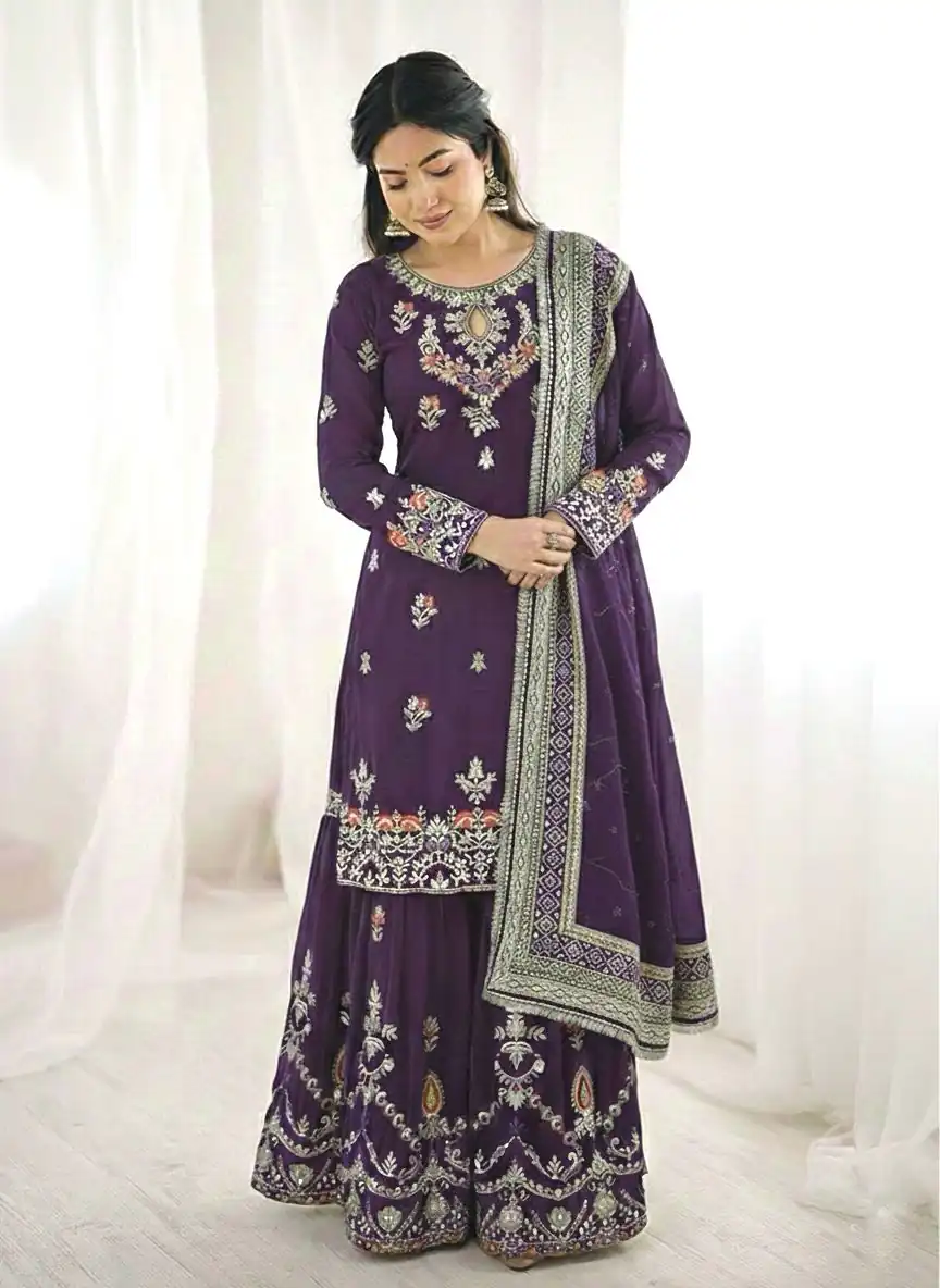 SSR 5007 Purple Color Faux Georgette Salwar Suit with Embroidery Work. Get it for ₹2449. Delivery 4-6 Working Days. Shop now. | Casual Suits, Jump Suits, Creative suits, Designer Suits, Palazzo Suits, Party Wear Suits, Patiala Suits, Salwar suit, Straight Suits