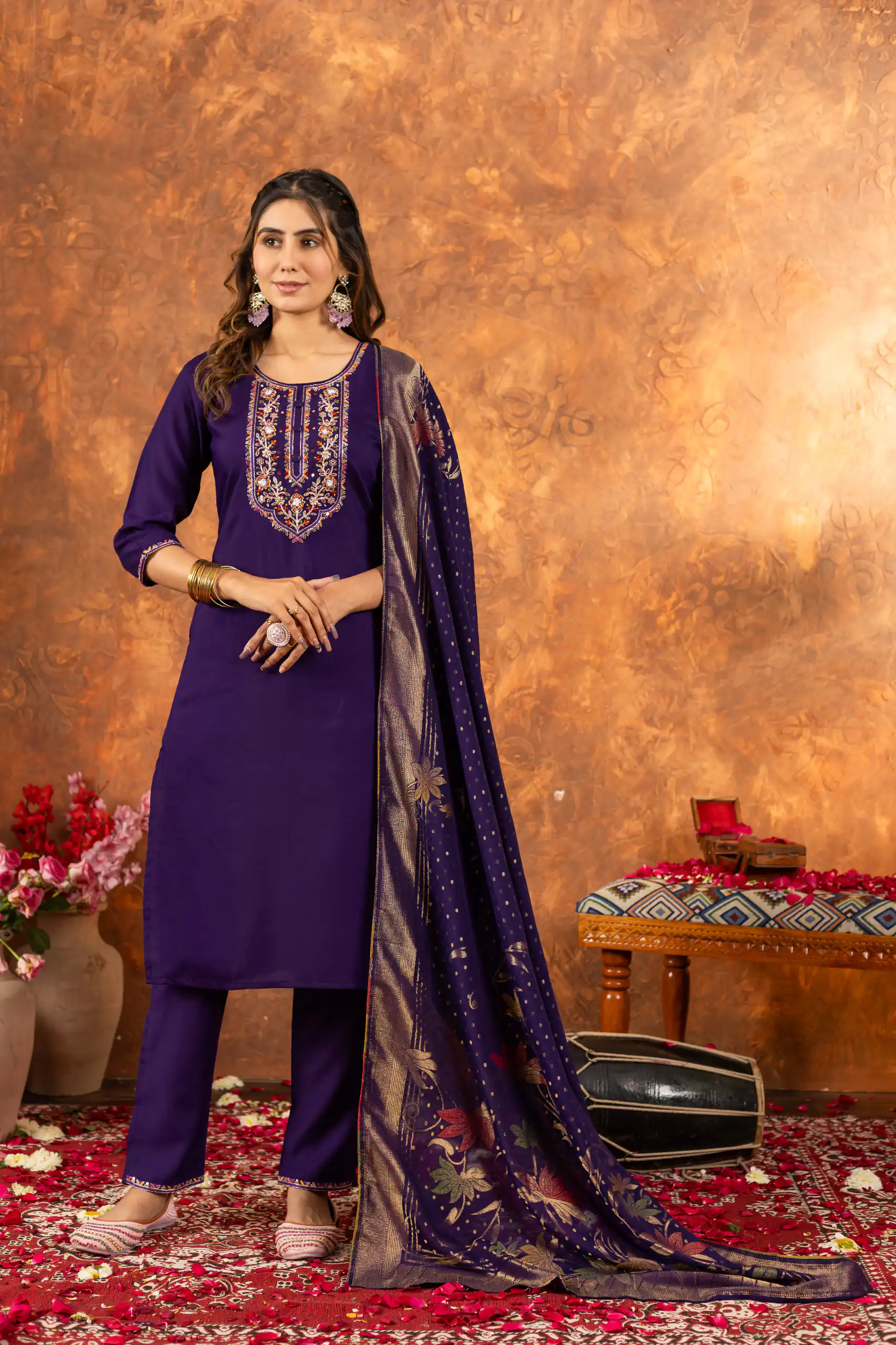 DIVA 103 Purple Marina Silk Salwar Suit with Embroidery Work. Introductory Price ₹2049. Delivery 4-6 Working Days. Shop now. | Casual Suits, Jump Suits, Creative suits, Designer Suits, Palazzo Suits, Party Wear Suits, Patiala Suits, Salwar suit, Straight Suits