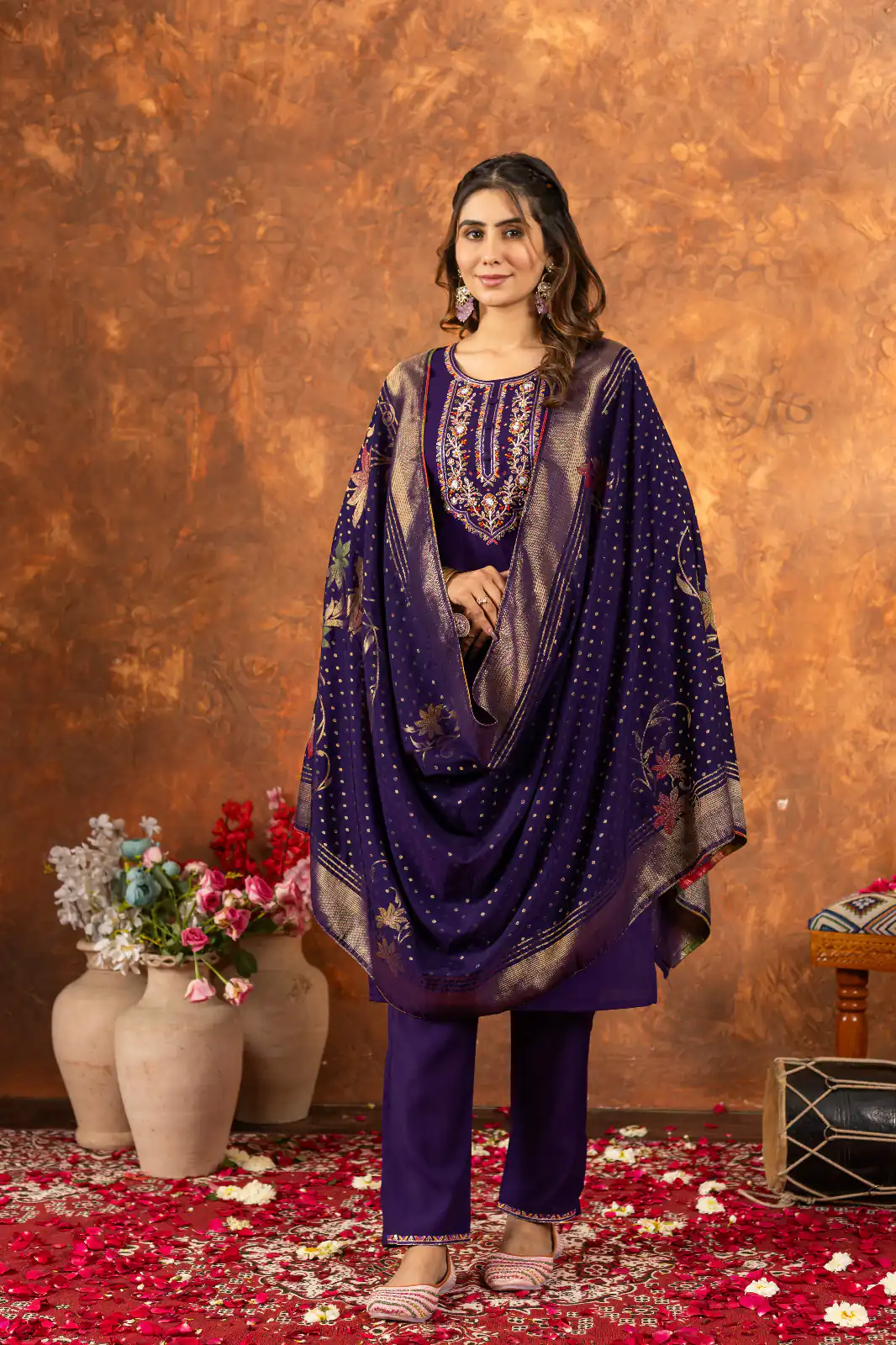 DIVA 103 Purple Marina Silk Salwar Suit with Embroidery Work. Introductory Price ₹2049. Delivery 4-6 Working Days. Shop now. | Casual Suits, Jump Suits, Creative suits, Designer Suits, Palazzo Suits, Party Wear Suits, Patiala Suits, Salwar suit, Straight Suits