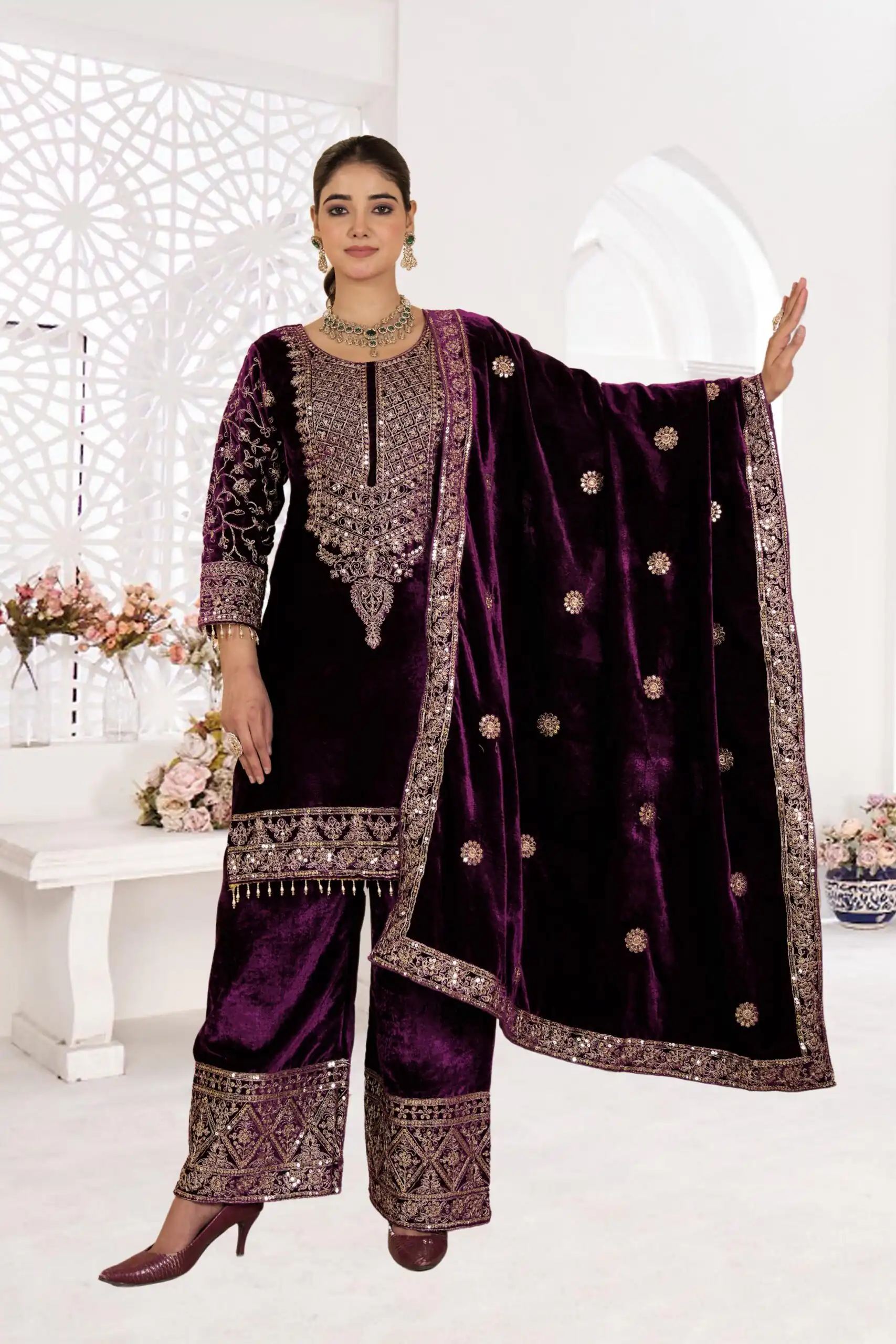 NF 1231 Purple Viscose Velvet Salwar Suit. Perfect for Wedding, Party, Traditional Day, Baisakhi, Eid – Available at ₹2399 only. Delivery 4-6 Workin | Casual Suits, Jump Suits, Creative suits, Designer Suits, Palazzo Suits, Party Wear Suits, Patiala Suits, Salwar suit, Straight Suits