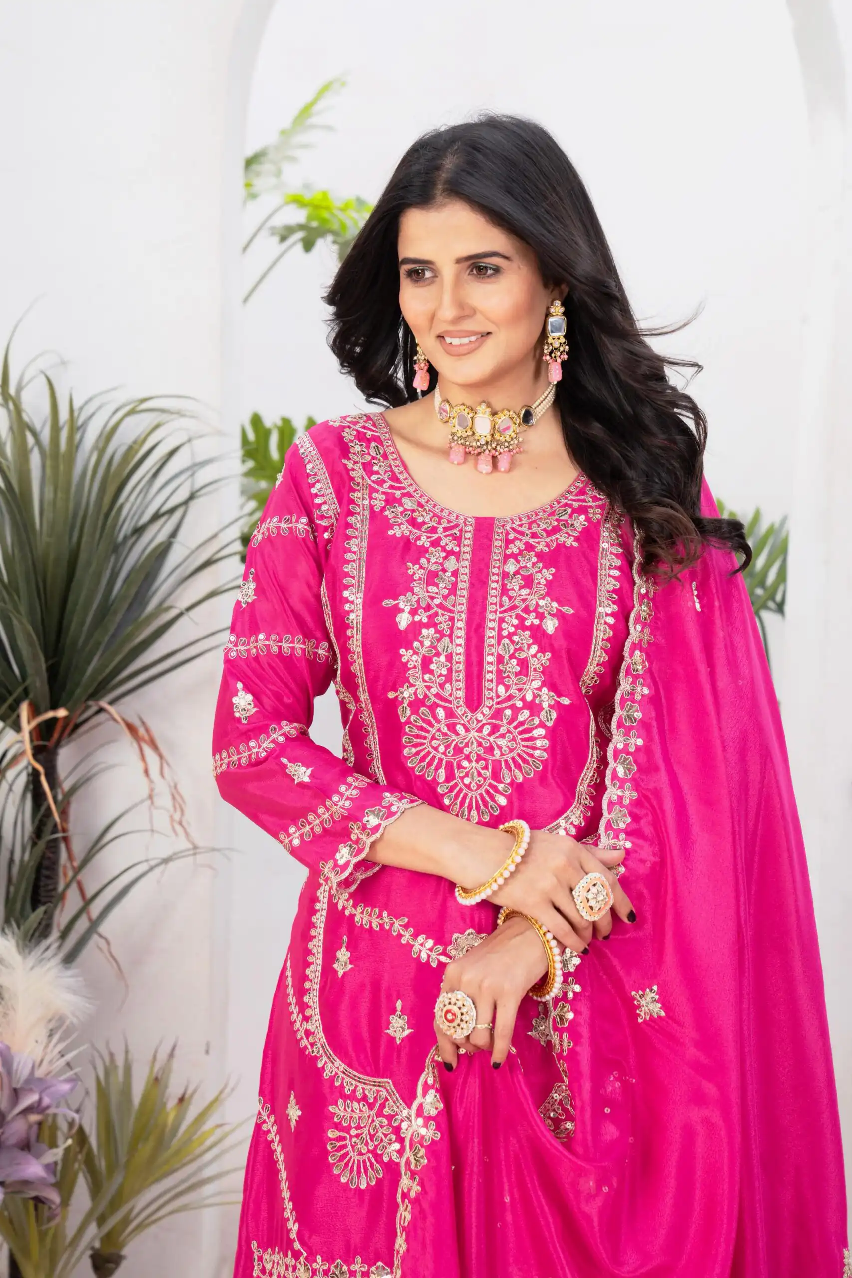 ND 5033 Rani Pink Chinon Silk Salwar Suit with Embroidery Work & Lace Work. Affordable Price ₹2149. Delivery 4-6 Working Days. Shop now. | Casual Suits, Jump Suits, Creative suits, Designer Suits, Palazzo Suits, Party Wear Suits, Patiala Suits, Salwar suit, Straight Suits