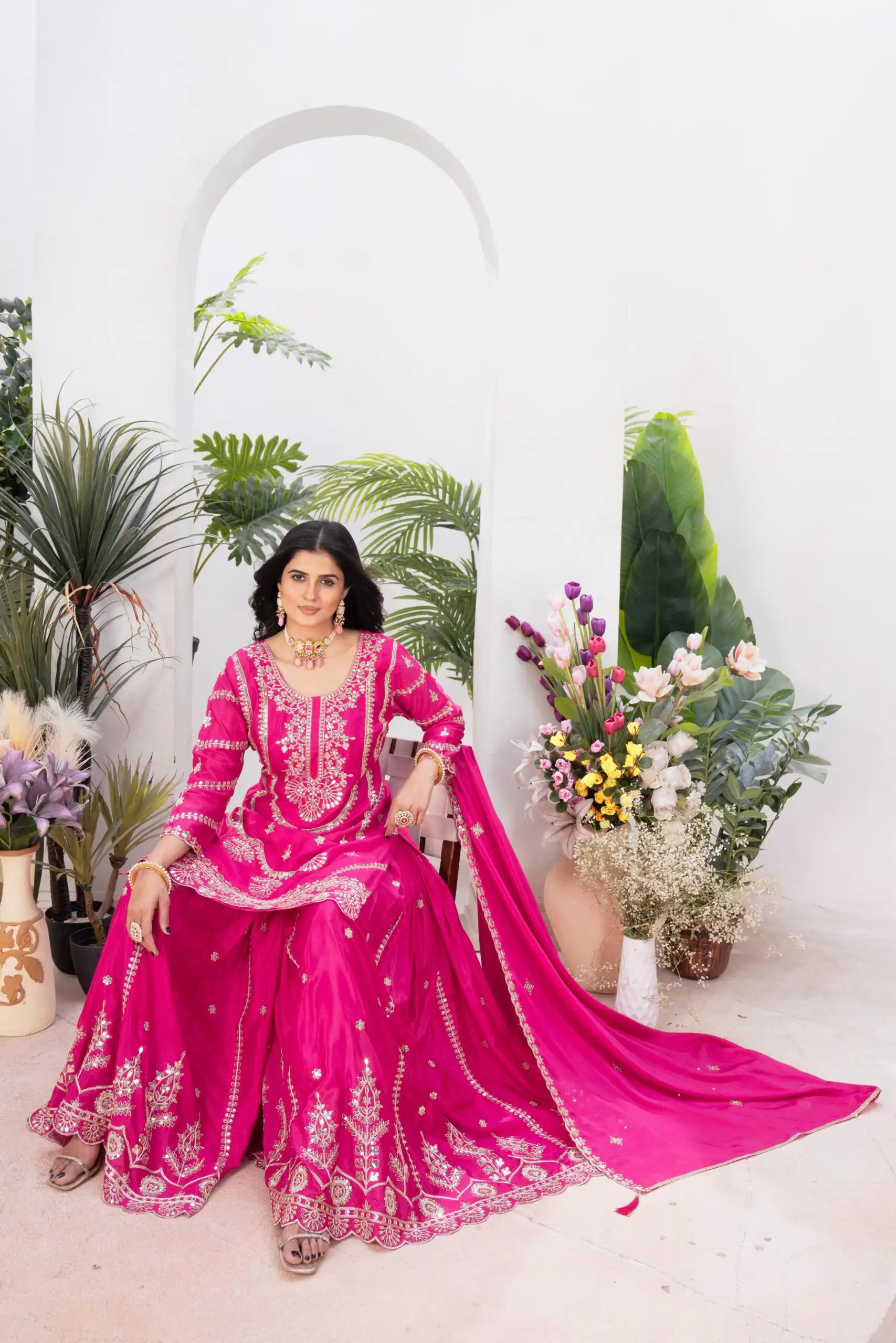 ND 5033 Rani Pink Chinon Silk Salwar Suit with Embroidery Work & Lace Work. Affordable Price ₹2149. Delivery 4-6 Working Days. Shop now. | Casual Suits, Jump Suits, Creative suits, Designer Suits, Palazzo Suits, Party Wear Suits, Patiala Suits, Salwar suit, Straight Suits