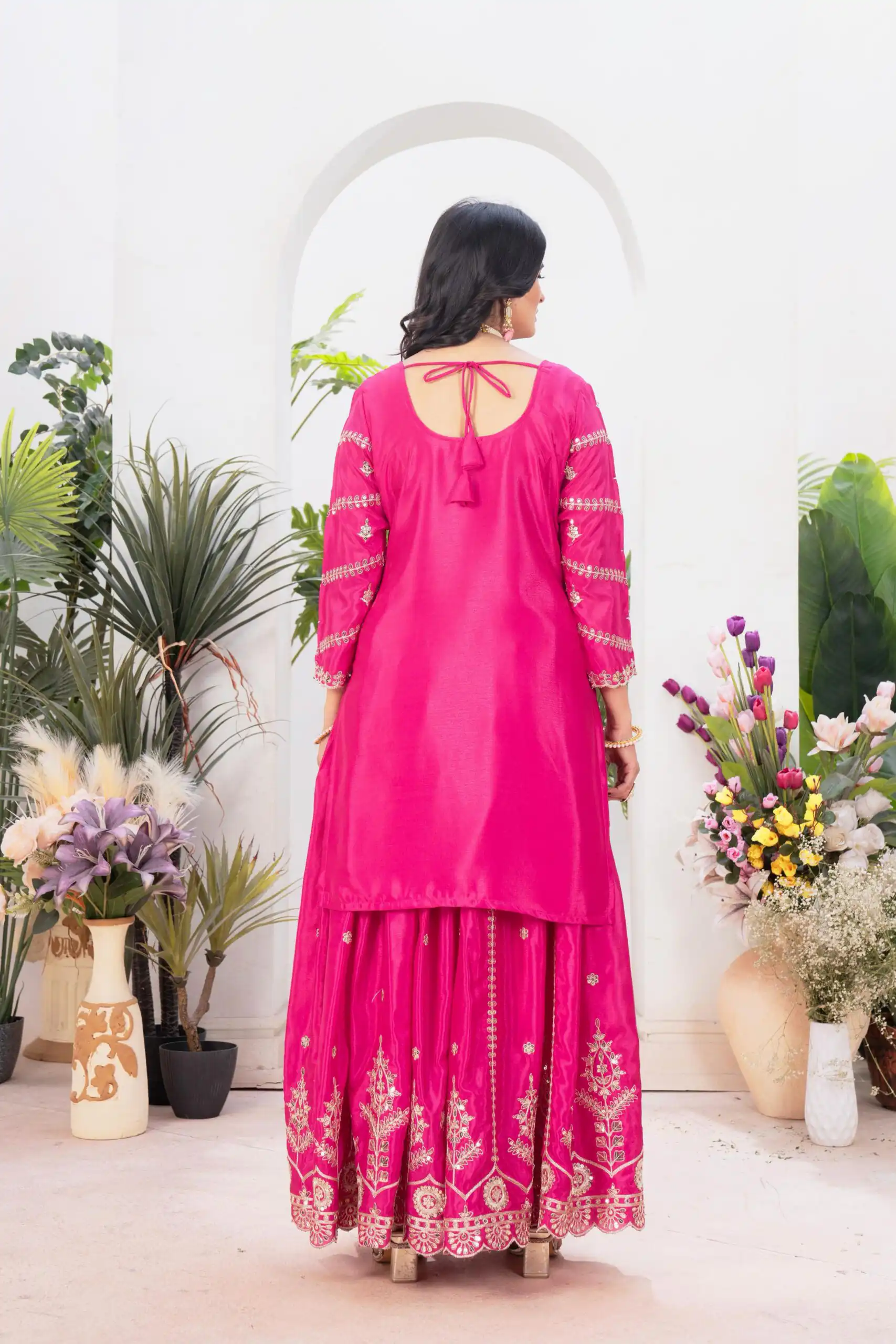 ND 5033 Rani Pink Chinon Silk Salwar Suit with Embroidery Work & Lace Work. Affordable Price ₹2149. Delivery 4-6 Working Days. Shop now. | Casual Suits, Jump Suits, Creative suits, Designer Suits, Palazzo Suits, Party Wear Suits, Patiala Suits, Salwar suit, Straight Suits