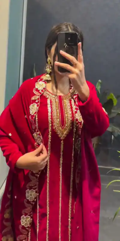 ST 1134 Red 9000 Velvet Salwar Suit with Lace Work & Embroidery Work. Available at ₹2099 only. Delivery 4-6 Working Days. Shop now. | Casual Suits, Jump Suits, Creative suits, Designer Suits, Palazzo Suits, Party Wear Suits, Patiala Suits, Salwar suit, Straight Suits