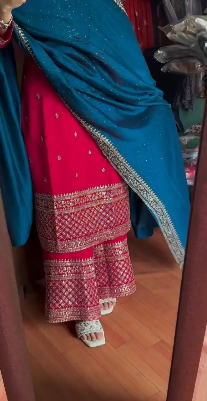 DC G76 Red Color Chinon Salwar Suit with Lace Work & Embroidery Work. Get it for ₹1949. Delivery 4-6 Working Days. Shop now. | Casual Suits, Jump Suits, Tops & Bottoms, Track Suits, Trendy Wear, Creative suits, Designer Suits, Palazzo Suits, Party Wear Suits, Patiala Suits, Salwar suit, Straight Suits