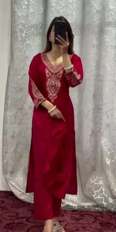 DC G85 Red Printed Chinon Salwar Suit with Lace Work & Mirror Work. Affordable Price ₹1799. Delivery 4-6 Working Days. Shop now. | Casual Suits, Jump Suits, Creative suits, Designer Suits, Palazzo Suits, Party Wear Suits, Patiala Suits, Salwar suit, Straight Suits