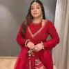 Red Chinon Silk Thread Lace Work Salwar Suit
