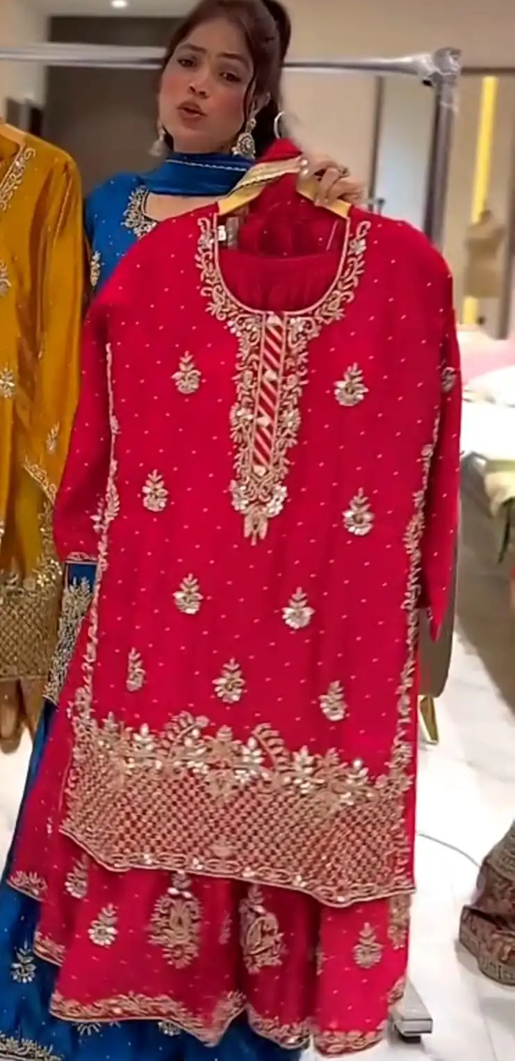 NF 1249 Red Color Chinon Silk Salwar Suit with Embroidery Work. Online Get it for ₹2149. Delivery 4-6 Working Days. Shop now. | Casual Suits, Jump Suits, Creative suits, Designer Suits, Palazzo Suits, Party Wear Suits, Patiala Suits, Salwar suit, Straight Suits