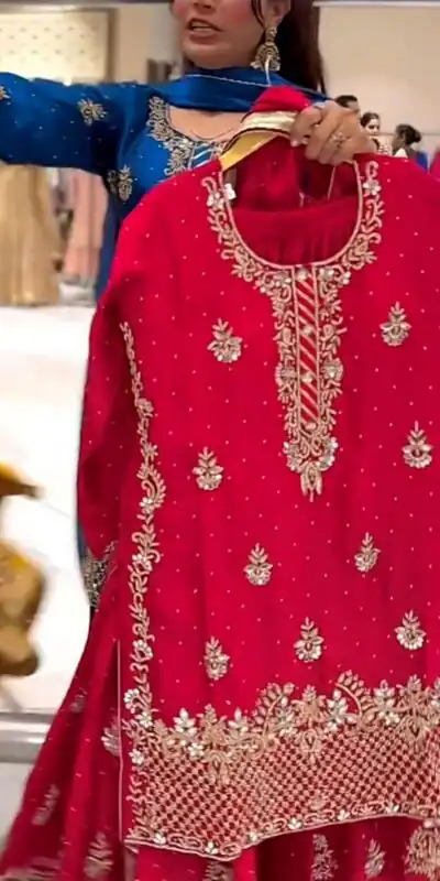 NF 1249 Red Color Chinon Silk Salwar Suit with Embroidery Work. Online Get it for ₹2149. Delivery 4-6 Working Days. Shop now. | Casual Suits, Jump Suits, Creative suits, Designer Suits, Palazzo Suits, Party Wear Suits, Patiala Suits, Salwar suit, Straight Suits