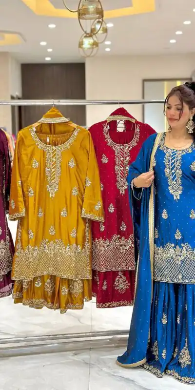 NF 1249 Red Color Chinon Silk Salwar Suit with Embroidery Work. Online Get it for ₹2149. Delivery 4-6 Working Days. Shop now. | Casual Suits, Jump Suits, Creative suits, Designer Suits, Palazzo Suits, Party Wear Suits, Patiala Suits, Salwar suit, Straight Suits