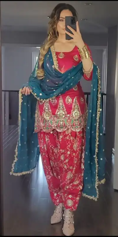 MF 288 Red Faux Georgette Salwar Suit with Embroidery Work. Available at ₹2099 only. Delivery 4-6 Working Days. Shop now. | Casual Suits, Jump Suits, Creative suits, Designer Suits, Palazzo Suits, Party Wear Suits, Patiala Suits, Salwar suit, Straight Suits