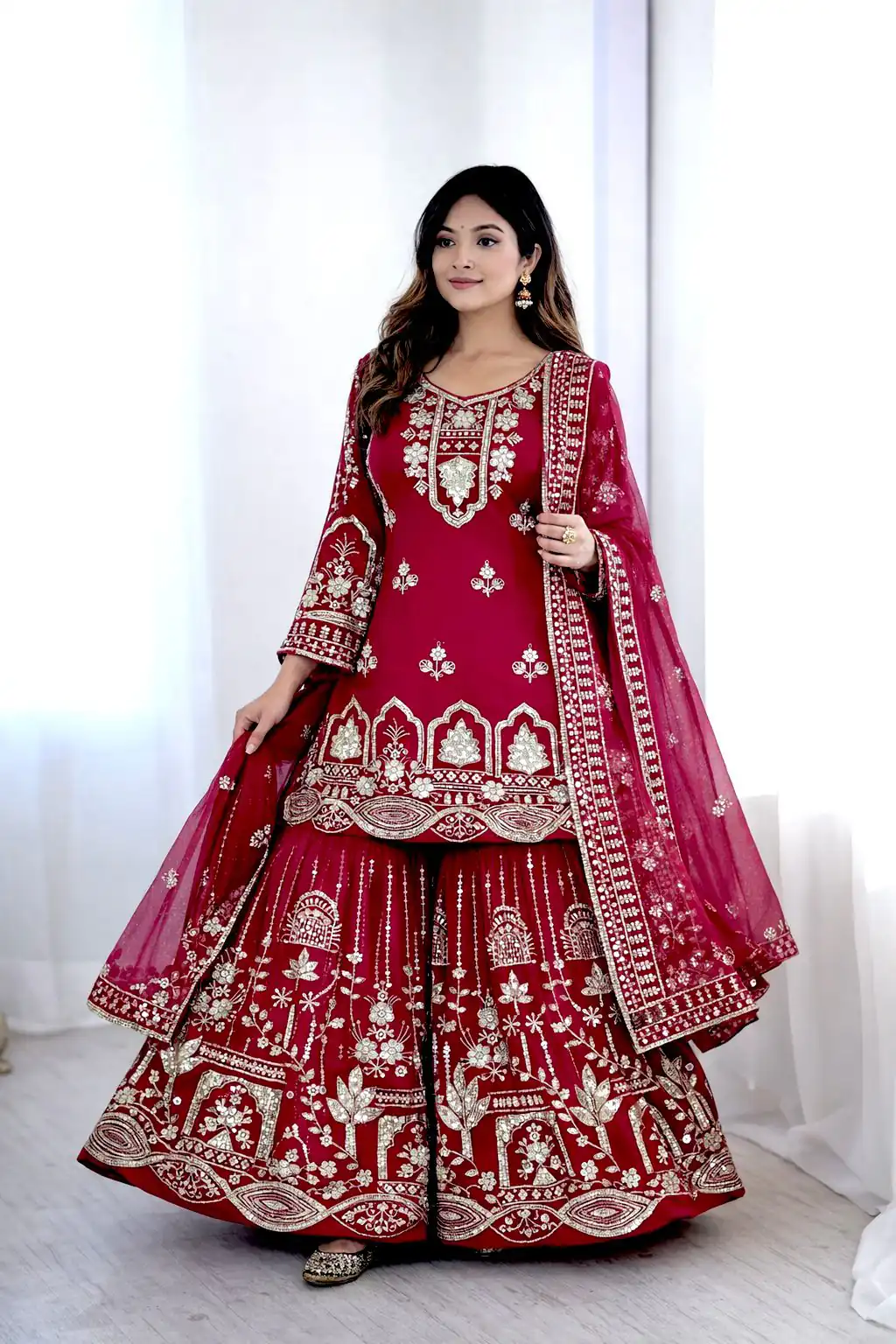 WW 1250 Red Faux Georgette With 5 mm Sequence Work Salwar Suit Wedding, Party, Festive, Events Etc. Expected Delivery 4-6 Working Days @2399/- | Casual Suits, Jump Suits, Creative suits, Designer Suits, Palazzo Suits, Party Wear Suits, Patiala Suits, Salwar suit, Straight Suits