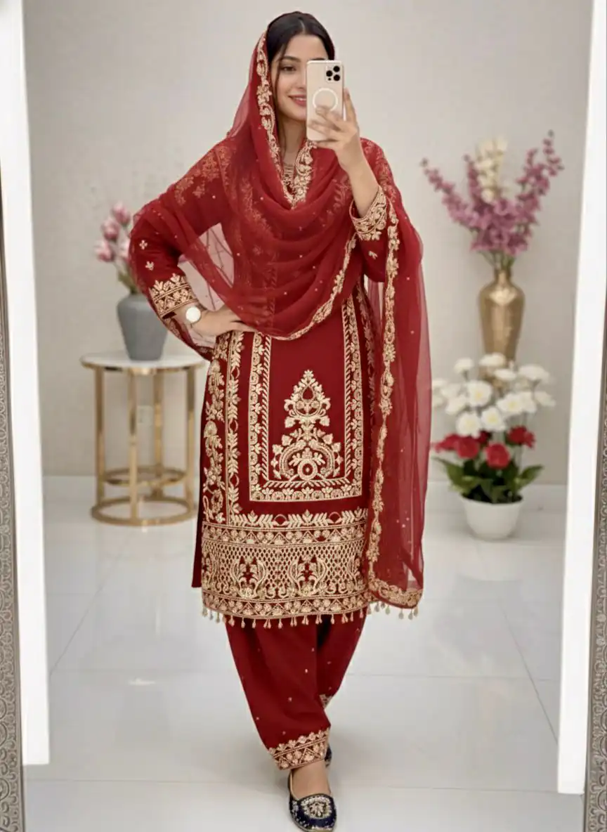 KF 1716 Red in Color Faux Georgette Embroidery Work Salwar Suit . Exclusive Offer ₹2099. Delivery 4-6 Working Days. Shop now. | Casual Suits, Jump Suits, Tops & Bottoms, Track Suits, Trendy Wear, Creative suits, Designer Suits, Palazzo Suits, Party Wear Suits, Patiala Suits, Salwar suit, Straight Suits