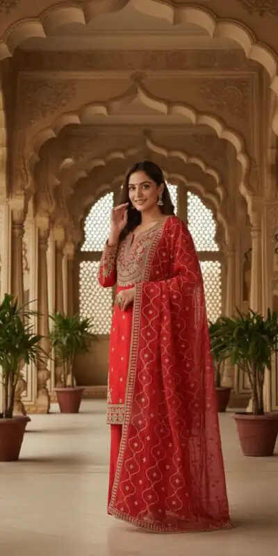 Red Fendy Embroidery Work Salwar Suit