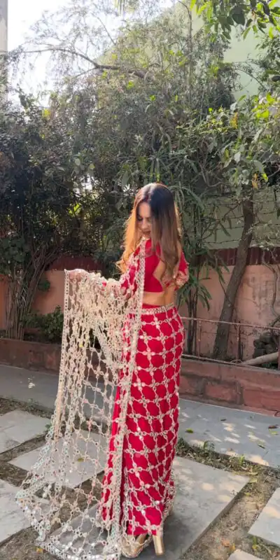 SRK 5322 Red Fendy Silk Saree with Lace Work & Mirror Work. Wedding, Party, Festive, Events, Festive Deal ₹2499. Delivery 4-6 Working Days. Shop now. | Bollywood Sarees, Creative Sarees, Designer Sarees, Embroidered Sarees, Ethnic Saree, Modern Digital sarees, Party Wear Sarees, Sarees