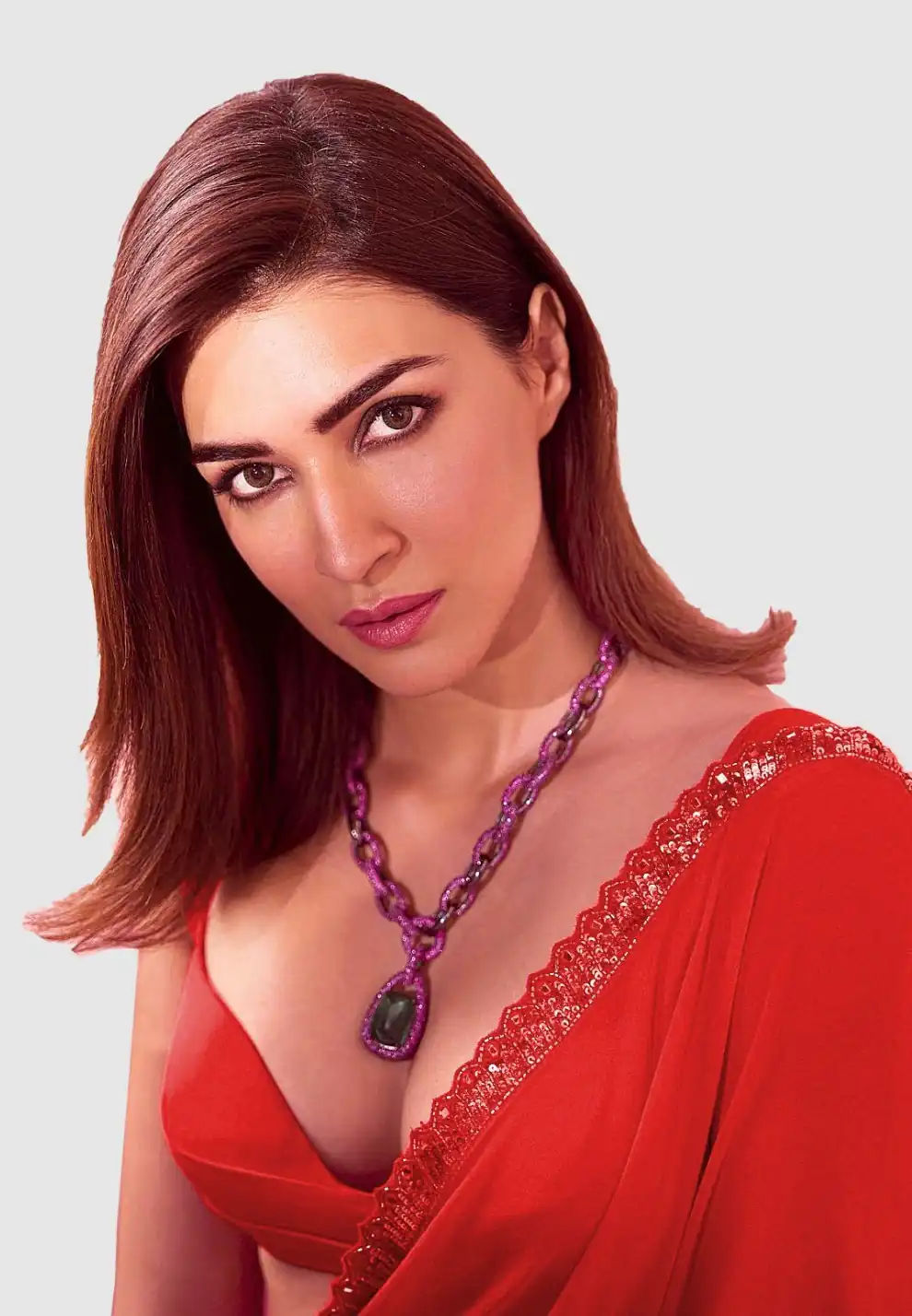 Red Georgette Embroidery Dual Sequence Saree - Image 2