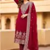 Red Georgette Sequences Lace Work Salwar Suit