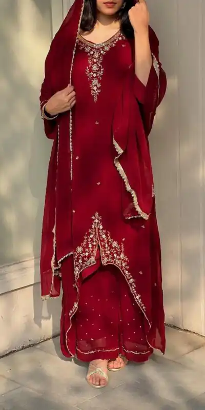 VLM 322 Red Georgette Salwar Suit Perfect for Wedding, Party, Housewarming, Durga Puja, Festival Celebrations – . Grab it for ₹1949. Delivery 4-6 Workin | Casual Suits, Jump Suits, Creative suits, Designer Suits, Palazzo Suits, Party Wear Suits, Patiala Suits, Salwar suit, Straight Suits