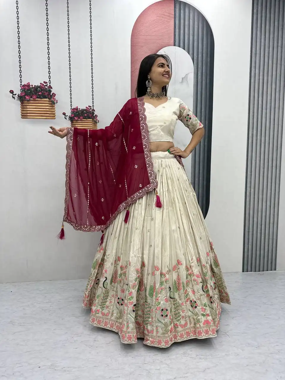 PC 546 Red Tissue Silk Lehenga Choli with Lace Work & Cut Work. Wedding, Party, Festive, Events Only 3249 Delivery 4-6 Working Days. Shop now. | Bollywood Lehenga, Creative Lehenga, Designer Lehenga, Embroidered Lehenga, Lehenga, Party Wear Lehenga