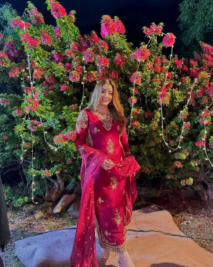 ST 192 Red Vichitra Silk Salwar Suit with Embroidery Work. Wedding, Party, Festive, Events, Grab it for ₹2049. Delivery 4-6 Working Days. Shop now. | Casual Suits, Jump Suits, Creative suits, Designer Suits, Palazzo Suits, Party Wear Suits, Patiala Suits, Salwar suit, Straight Suits