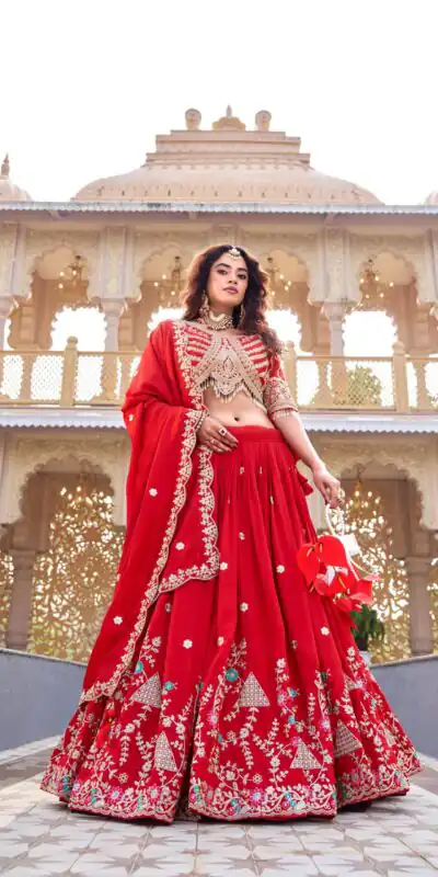 Ram 161 Red in Color Vichitra Silk Embroidery Work Lehenga Choli . Now at just ₹3149. Delivery 4-6 Working Days. Shop now. | Bollywood Lehenga, Creative Lehenga, Designer Lehenga, Embroidered Lehenga, Lehenga, Party Wear Lehenga