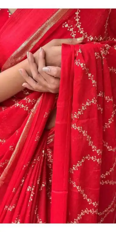 MS 505 Red Viscose Satin Saree with Sequins Work & Embroidery Work. Special Price ₹1599. Delivery 4-6 Working Days. Shop now. | Creative Sarees, Bollywood Sarees, Designer Sarees, Embroidered Sarees, Ethnic Saree, Modern Digital sarees, Party Wear Sarees, Sarees
