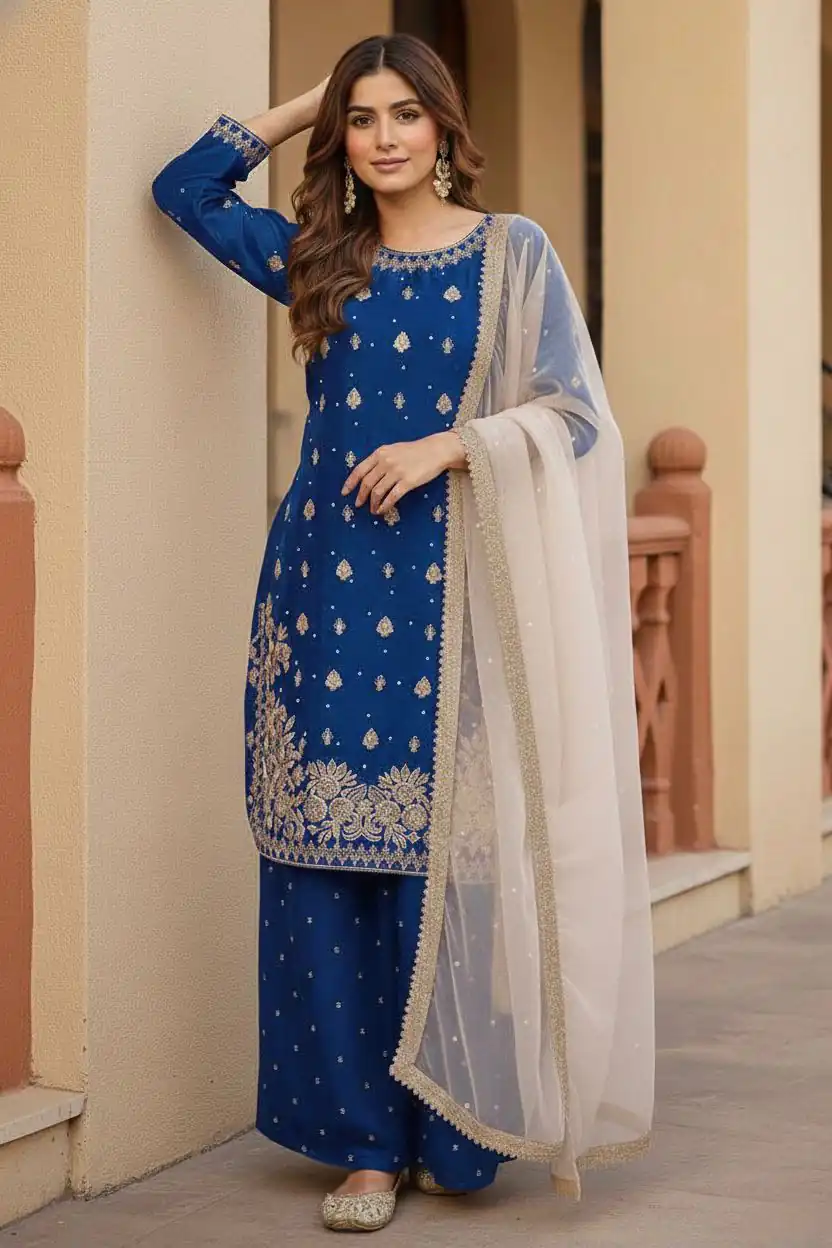 KF 1717 Royal Blue Zimmy Silk Salwar Suit with Lace Work & Embroidery Work. Affordable Price ₹2149. Delivery 4-6 Working Days. Shop now. | Casual Suits, Jump Suits, Creative suits, Designer Suits, Palazzo Suits, Party Wear Suits, Patiala Suits, Salwar suit, Straight Suits