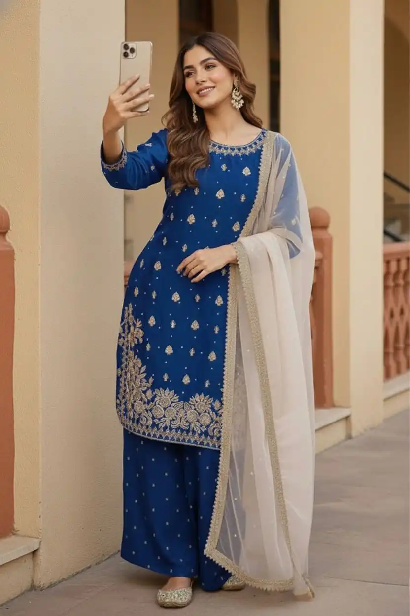 KF 1717 Royal Blue Zimmy Silk Salwar Suit with Lace Work & Embroidery Work. Affordable Price ₹2149. Delivery 4-6 Working Days. Shop now. | Casual Suits, Jump Suits, Creative suits, Designer Suits, Palazzo Suits, Party Wear Suits, Patiala Suits, Salwar suit, Straight Suits