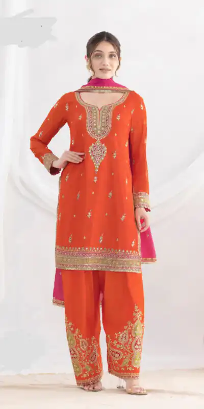 DS GULZAR 2641 Rust in Chinon Embroidery Work & Mirror Work Salwar Suit. Now at just ₹3049. Delivery 4-6 Working Days. Shop now. | Casual Suits, Jump Suits, Tops & Bottoms, Track Suits, Trendy Wear, Creative suits, Designer Suits, Palazzo Suits, Party Wear Suits, Patiala Suits, Salwar suit, Straight Suits