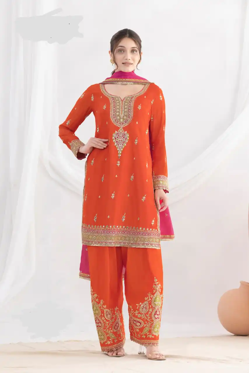 DS GULZAR 2641 Rust in Chinon Embroidery Work & Mirror Work Salwar Suit. Now at just ₹3049. Delivery 4-6 Working Days. Shop now. | Casual Suits, Jump Suits, Tops & Bottoms, Track Suits, Trendy Wear, Creative suits, Designer Suits, Palazzo Suits, Party Wear Suits, Patiala Suits, Salwar suit, Straight Suits