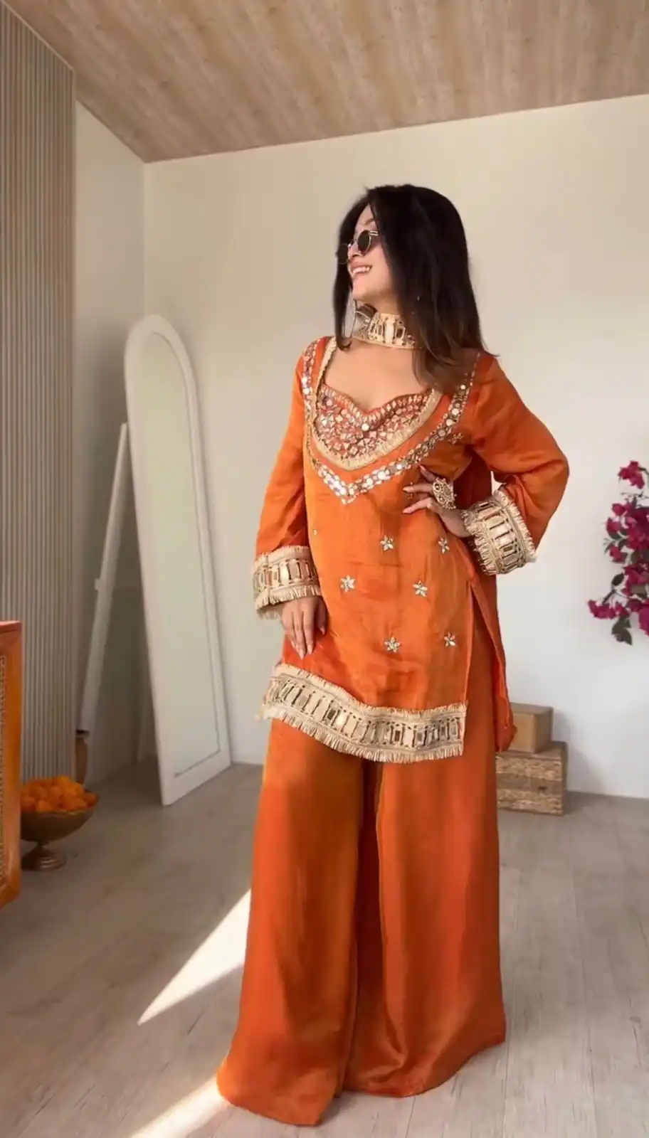 SRK 5326 Rust Fendy Silk Salwar Suit with Mirror Work & Lace Work. Affordable Price ₹2399. Delivery 4-6 Working Days. Shop now. | Casual Suits, Jump Suits, Creative suits, Designer Suits, Palazzo Suits, Party Wear Suits, Patiala Suits, Salwar suit, Straight Suits