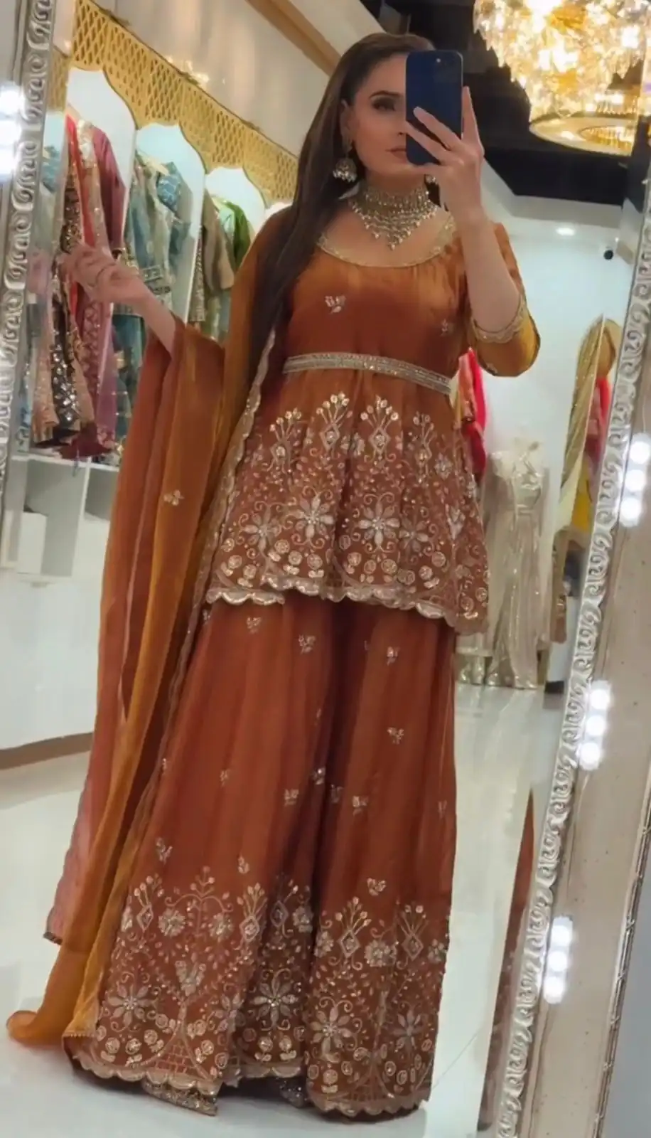 Rust Fendy Silk Sequence Work Salwar Suit - Image 8