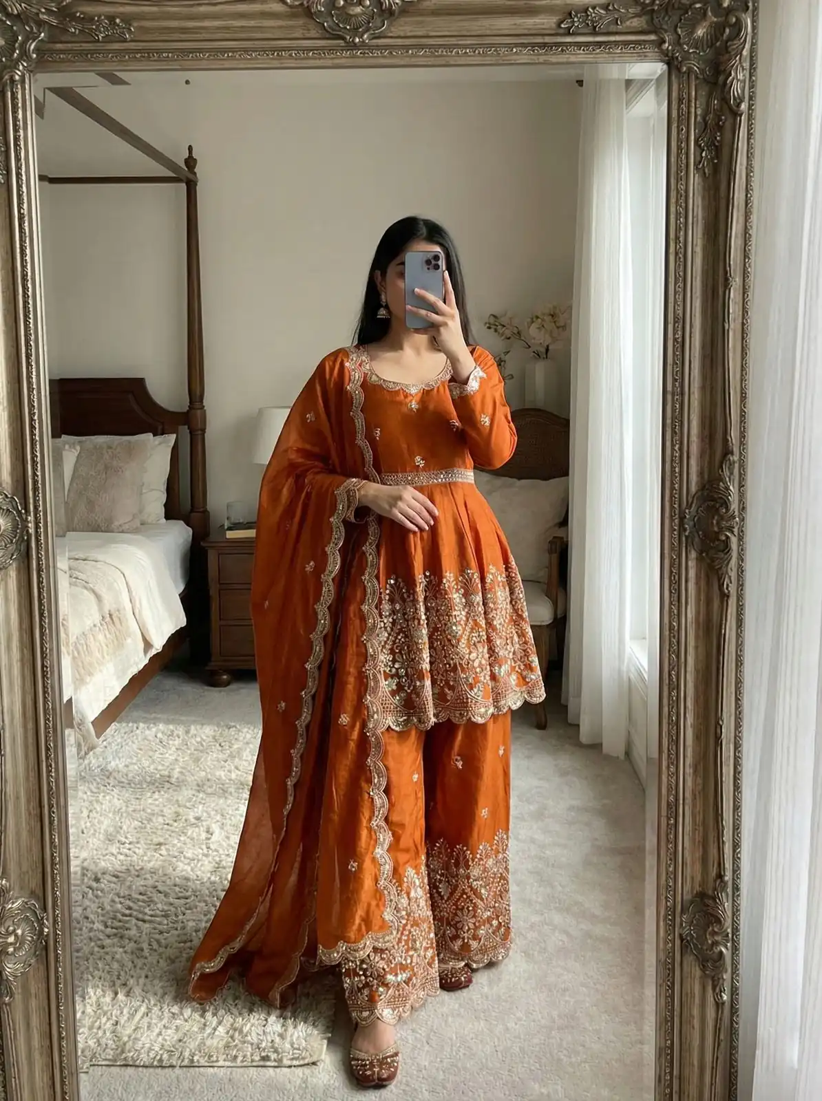 Rust Fendy Silk Sequence Work Salwar Suit