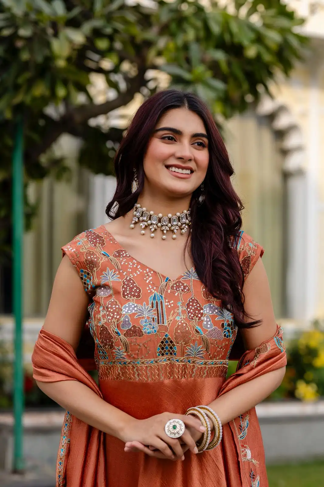 RR 39 Rust Vichitra Silk Gown Perfect for Wedding, Party, Holi, Anniversary, Mehendi –. Grab it for ₹2149. Delivery 4-6 Working Days. Shop now. | Bollywood Gowns, Creative Gowns, Designer Gowns, Embroidered Gowns, Gowns, Party Wear Gowns